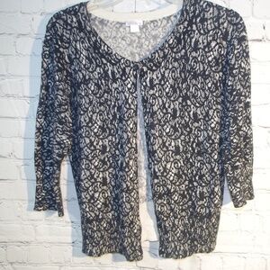Black & White Lace 3/4 Sleeve Cardigan Sweater M